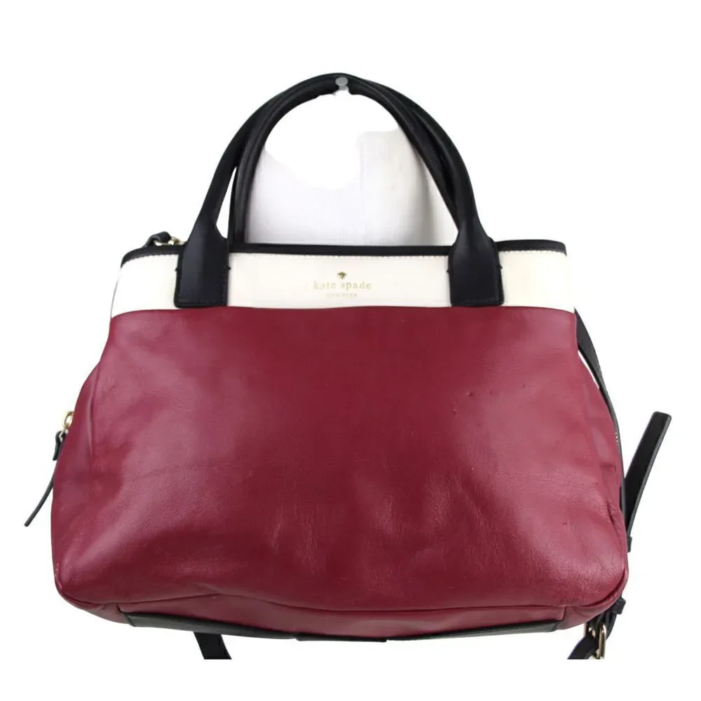 Kate Spade BURGUNDY WHITE GENUINE LEATHER X-BODY SATCHEL SHOULDER BAG HANDBAG